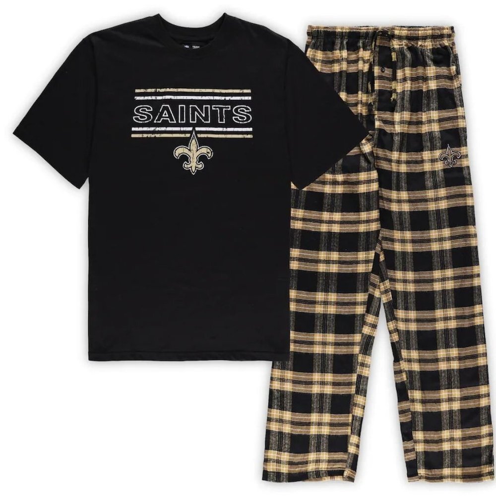NWT NFL Men's New Orleans Saints Concepts Sport Black/Gold Flannel Sleep Set 4XT